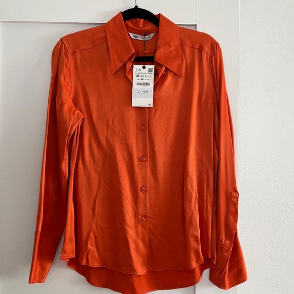 Zara Women’s Blouse Button Up Orange - Picture 1 of 2